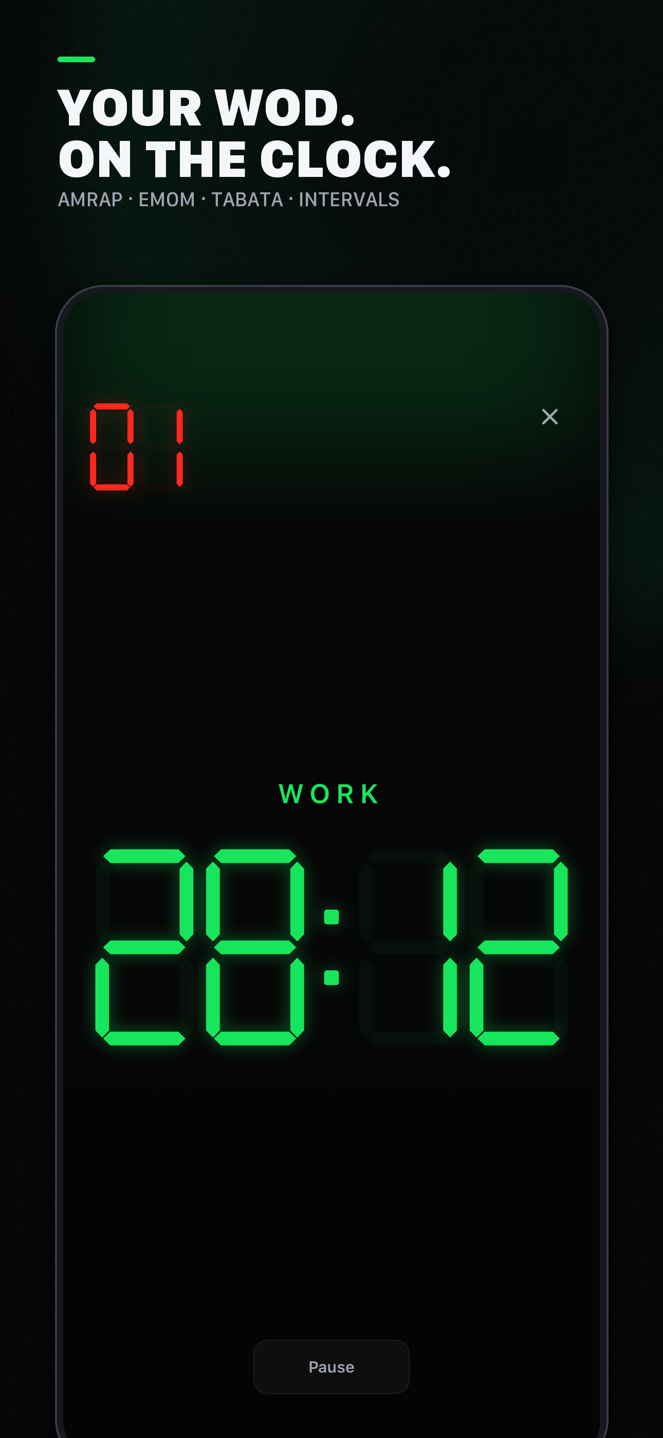 Approved GRIT iPhone artwork showing the active workout timer