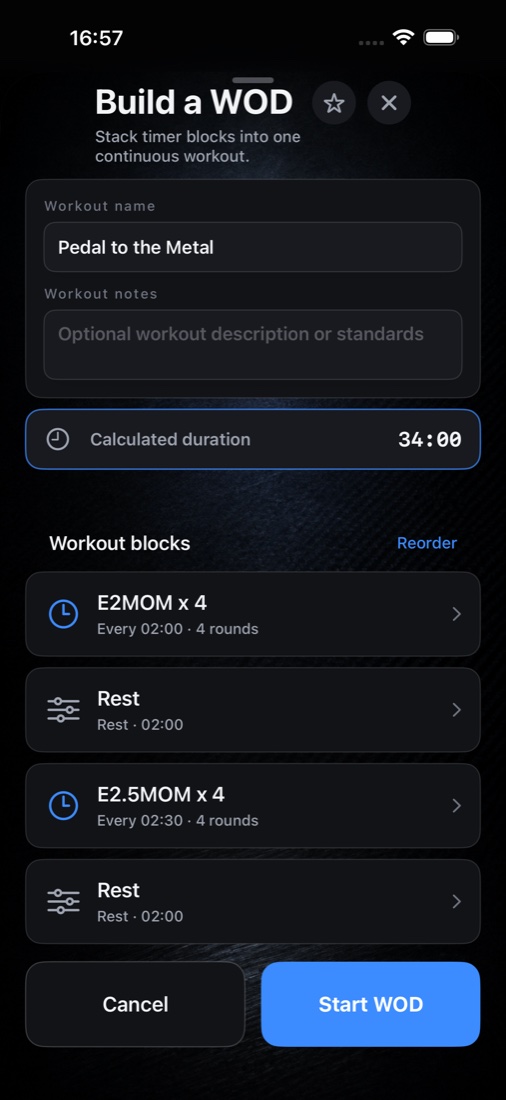 Build a WOD screen with configurable workout blocks