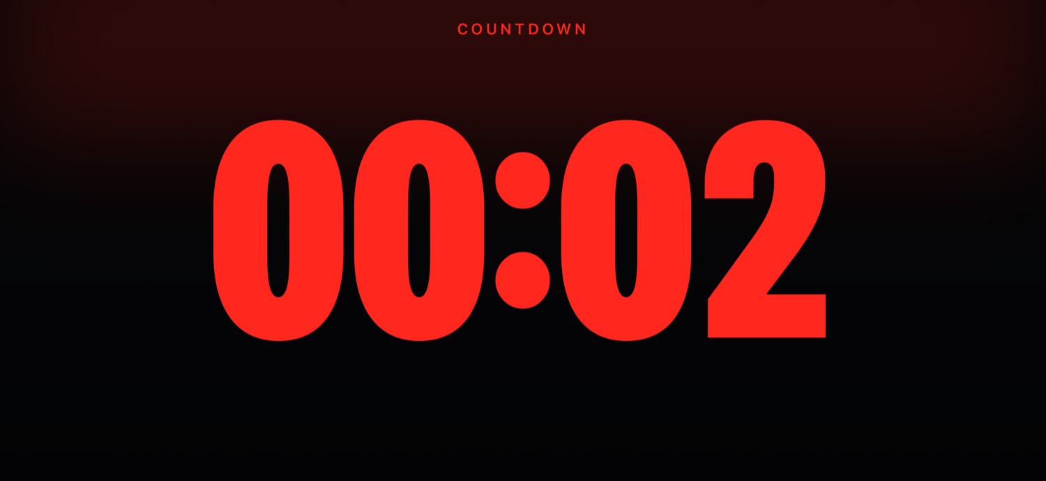 GRIT countdown timer — a huge red clock shown in landscape